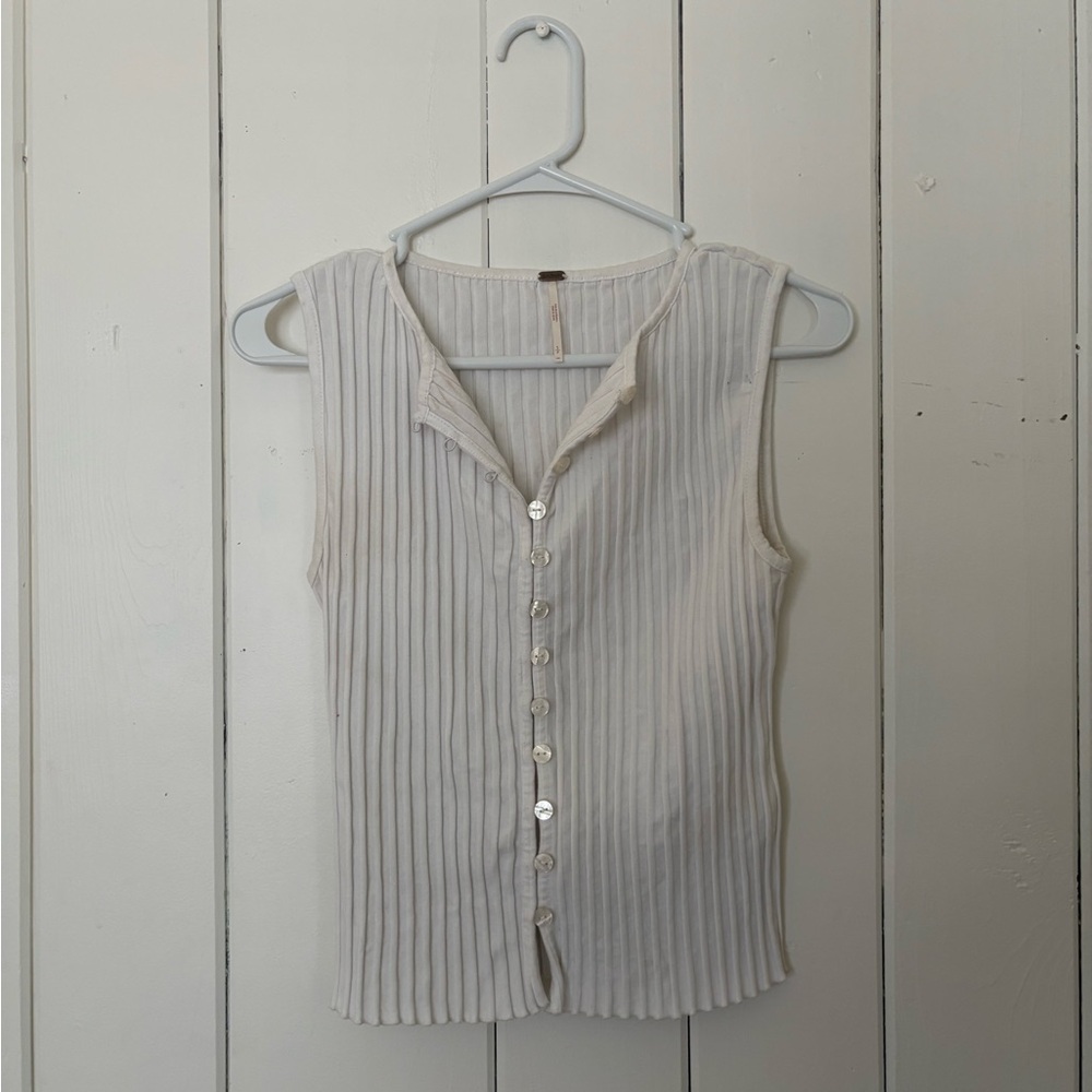 Free People Cream Ribbed Sleeveless Blouse
